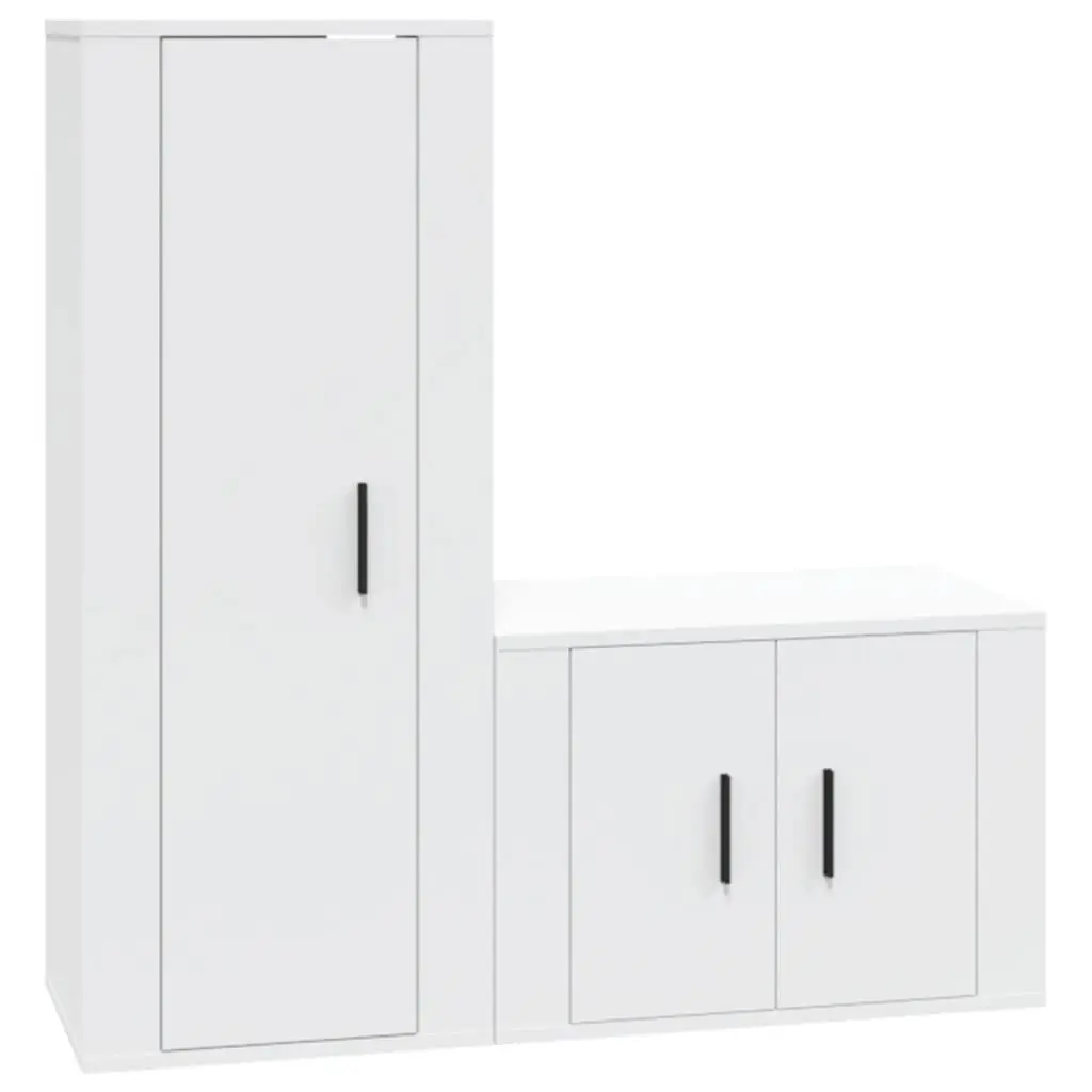 TV Cabinet Set Wall-Mounted Media Storage Unit Engineered Wood White 2 Piece