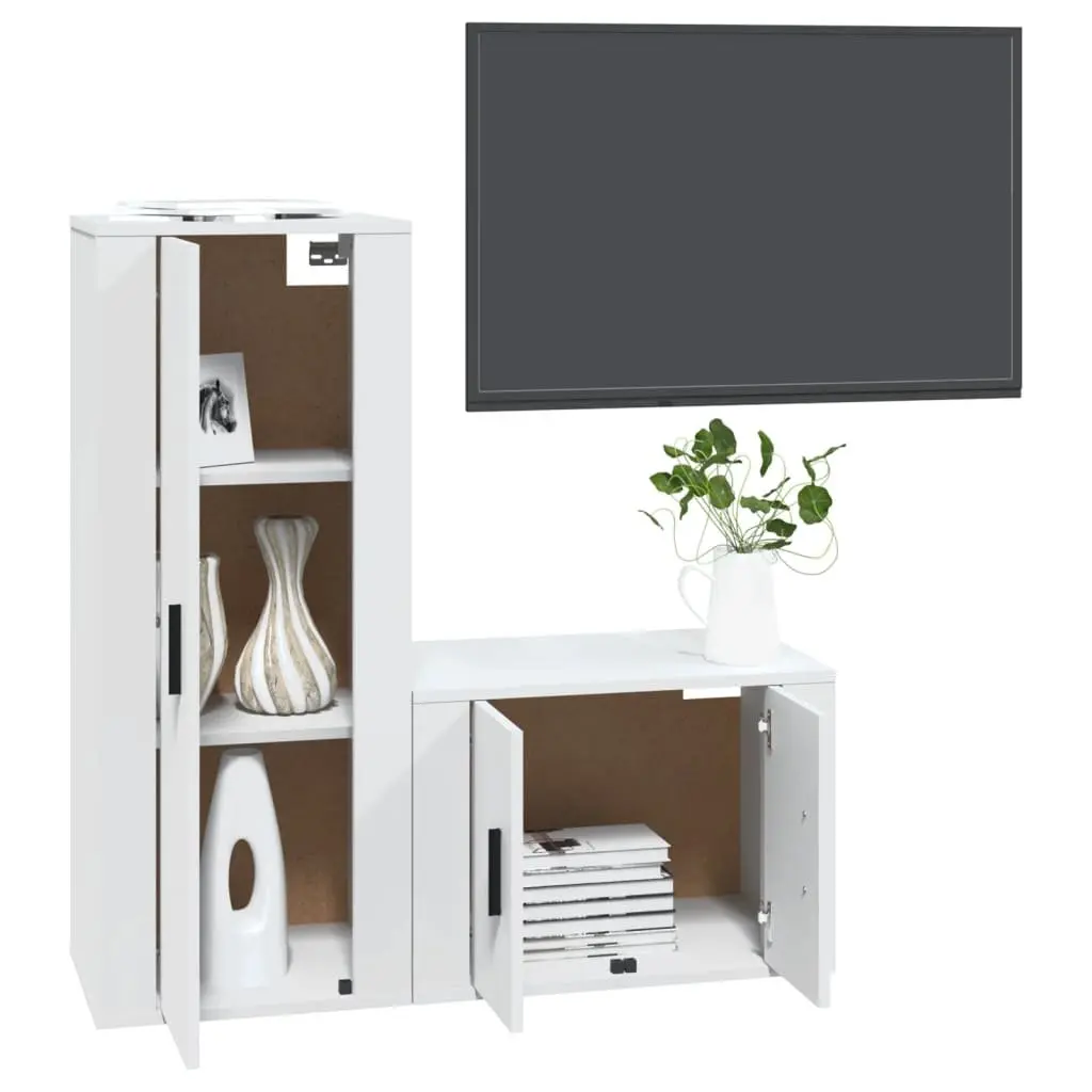 TV Cabinet Set Wall-Mounted Media Storage Unit Engineered Wood White 2 Piece