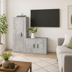 TV Cabinet Set Wall-Mounted Media Storage Unit Engineered Wood Grey 2 Piece