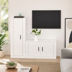 Friendly Wall-Mounted TV Cabinet Set in High Gloss White