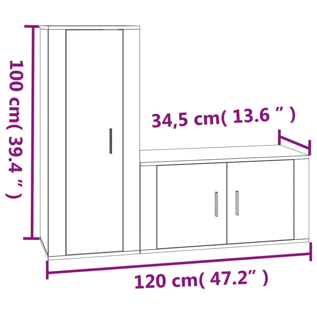 TV Cabinet Set Wall-Mounted High Gloss White Media Storage Unit Engineered Wood