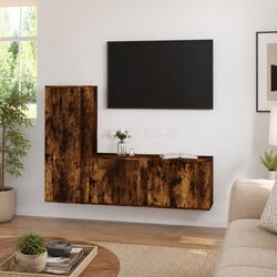 TV Cabinet Set Wall-Mounted Media Storage Unit Engineered Wood Brown