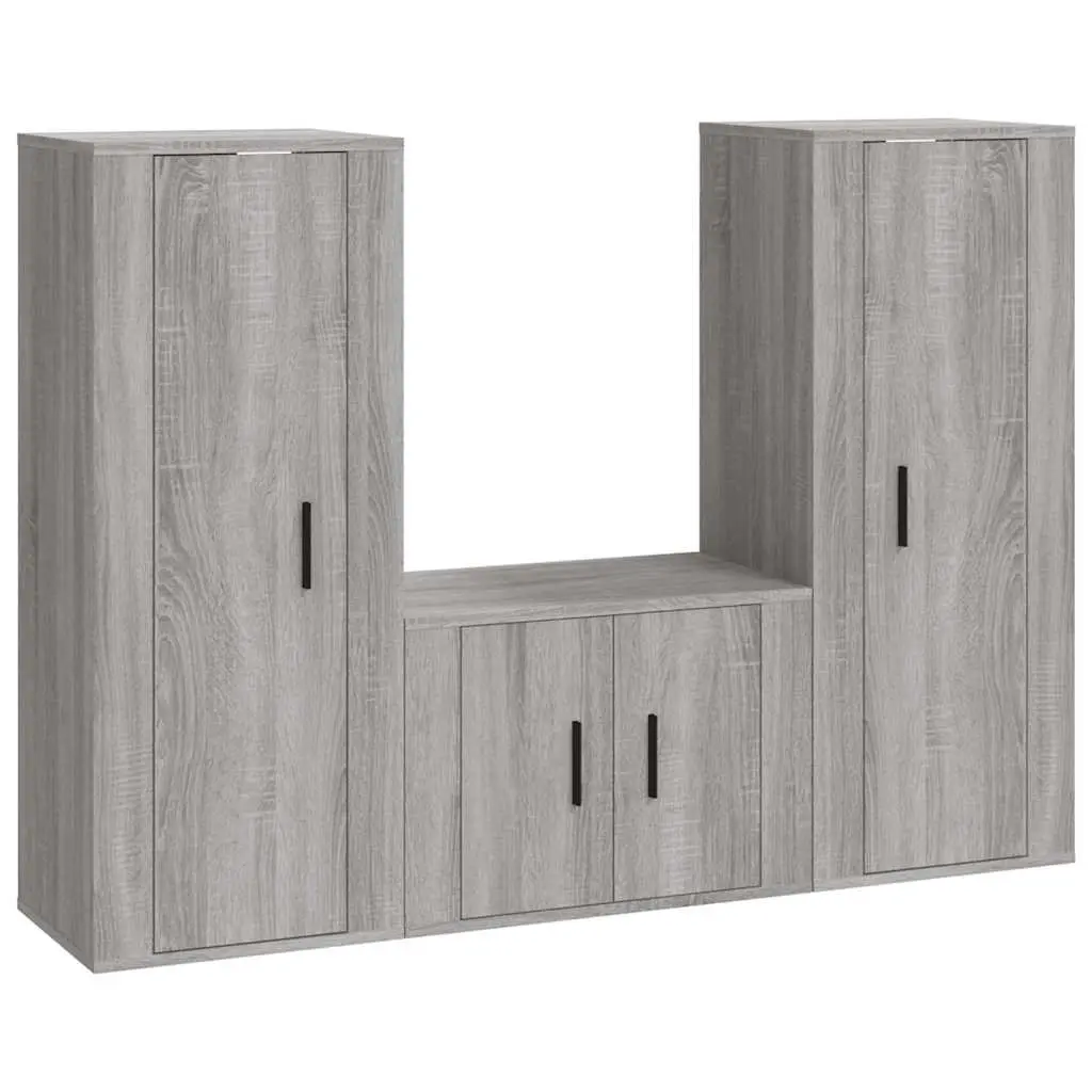 Wall-Mounted TV Cabinet Set 3 Piece Grey Engineered Wood Media Storage Unit