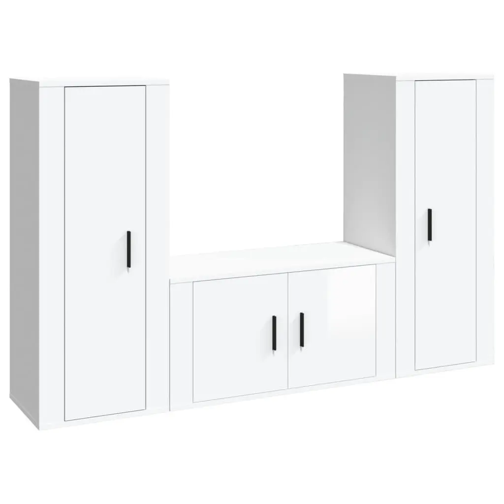 3 Piece TV Cabinet Set High Gloss White Wall-Mounted Media Storage Unit