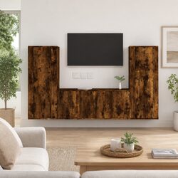 TV Cabinet Set 3 Piece Wall-Mounted Media Storage Unit Engineered Wood Brown