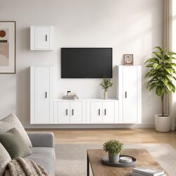 5 Piece TV Cabinet Set White Wall-Mounted Media Storage Unit Engineered Wood