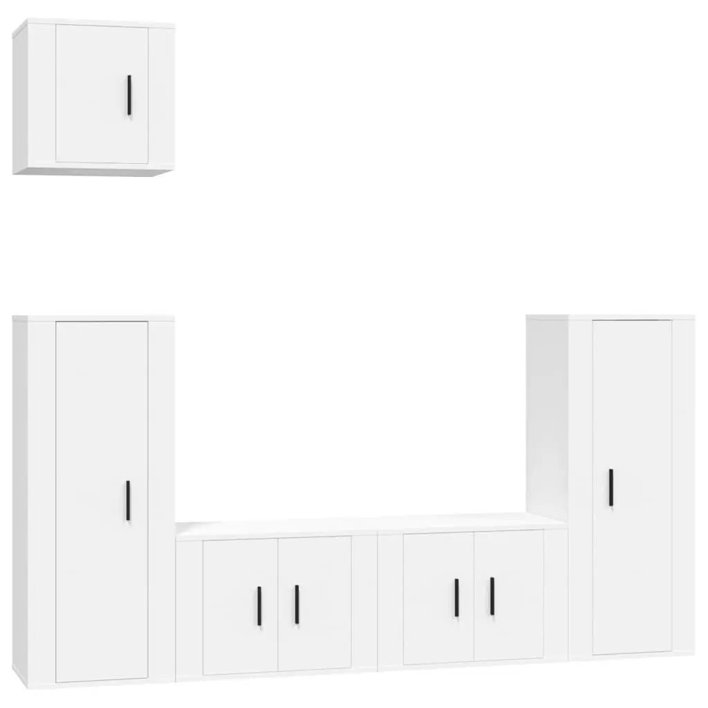 5 Piece TV Cabinet Set White Wall-Mounted Media Storage Unit Engineered Wood
