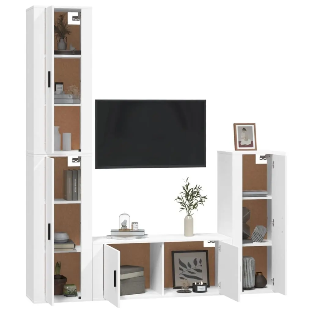 TV Cabinet Set 4 Piece White Wall Mounted Media Storage Unit Engineered Wood
