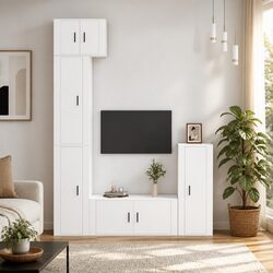 5 Piece TV Cabinet Set White Wall-Mounted Media Storage Unit Engineered Wood