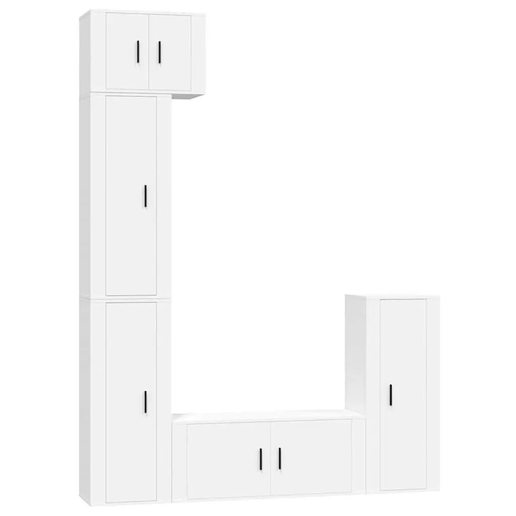 5 Piece TV Cabinet Set White Wall-Mounted Media Storage Unit Engineered Wood