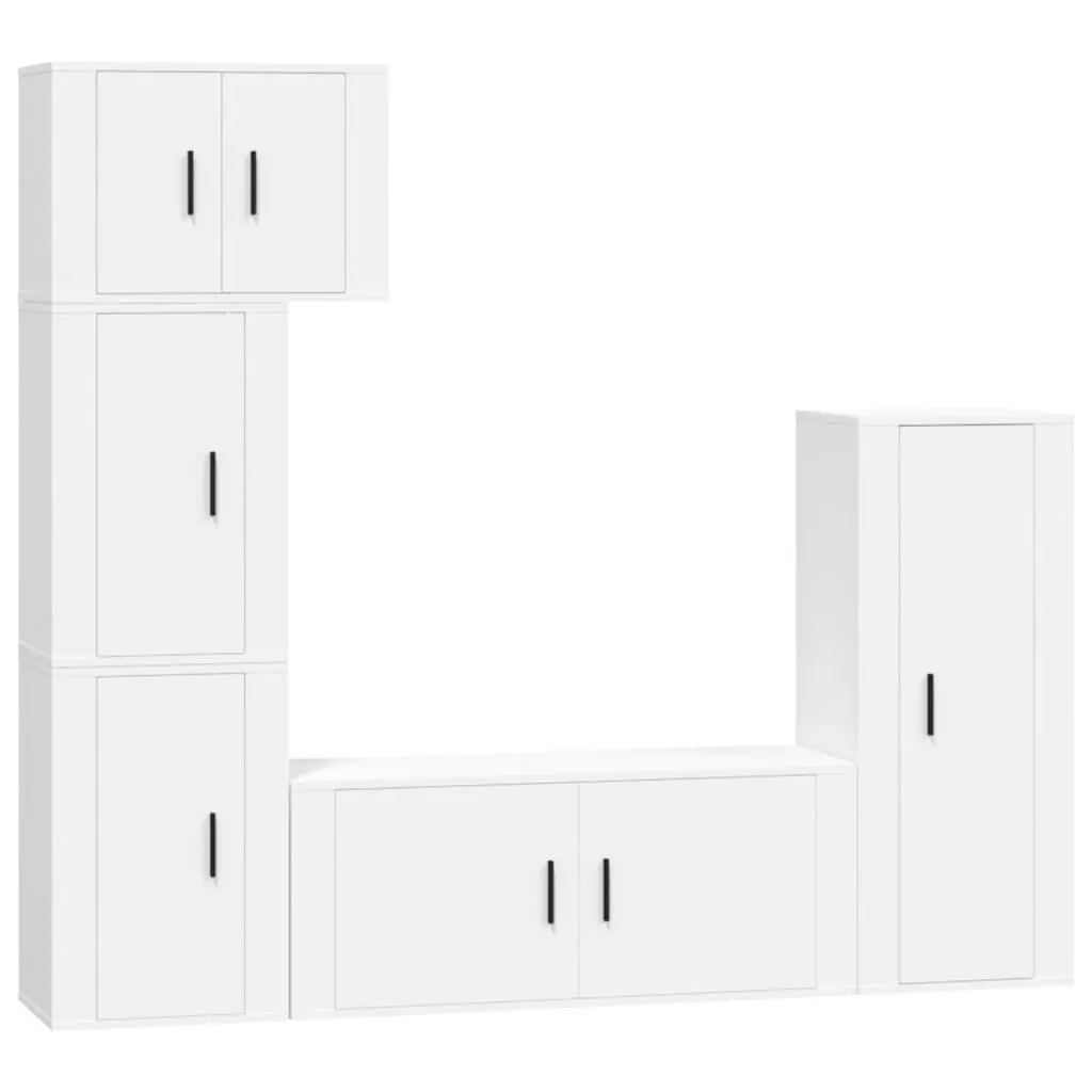 5 Piece Wall Mounted TV Cabinet Set Engineered Wood Storage Unit White