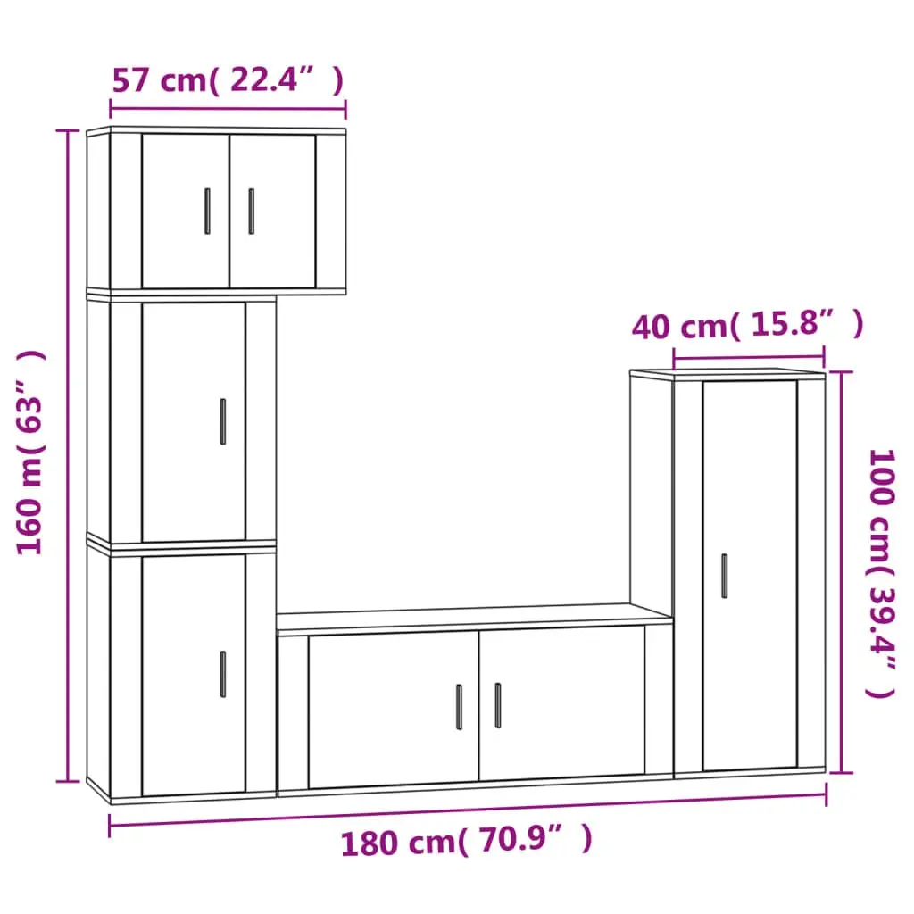 5 Piece Wall Mounted TV Cabinet Set Engineered Wood Storage Unit White