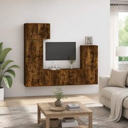 Wall-Mounted TV Cabinet Set 5 Piece Media Storage Unit Engineered Wood Brown