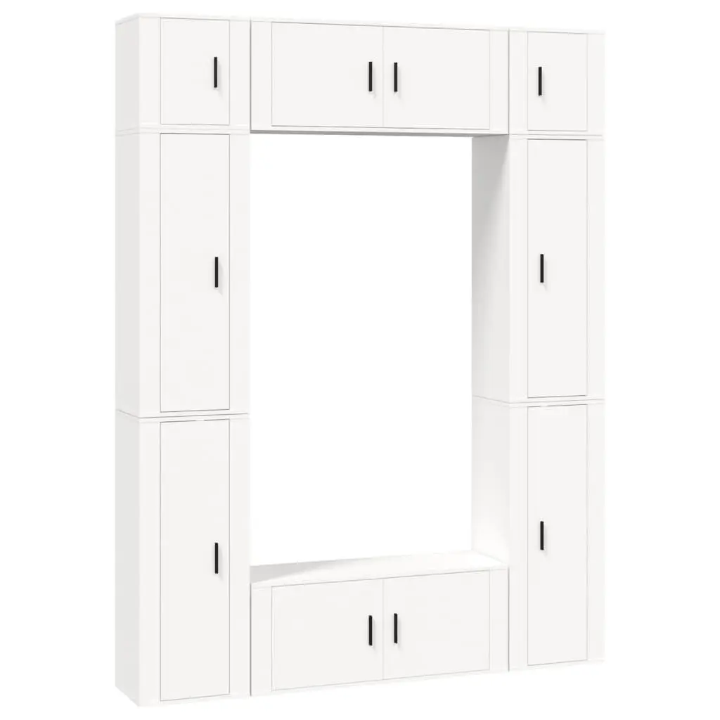 TV Cabinet Set 8 Piece White Wall-Mounted Media Storage Unit Engineered Wood