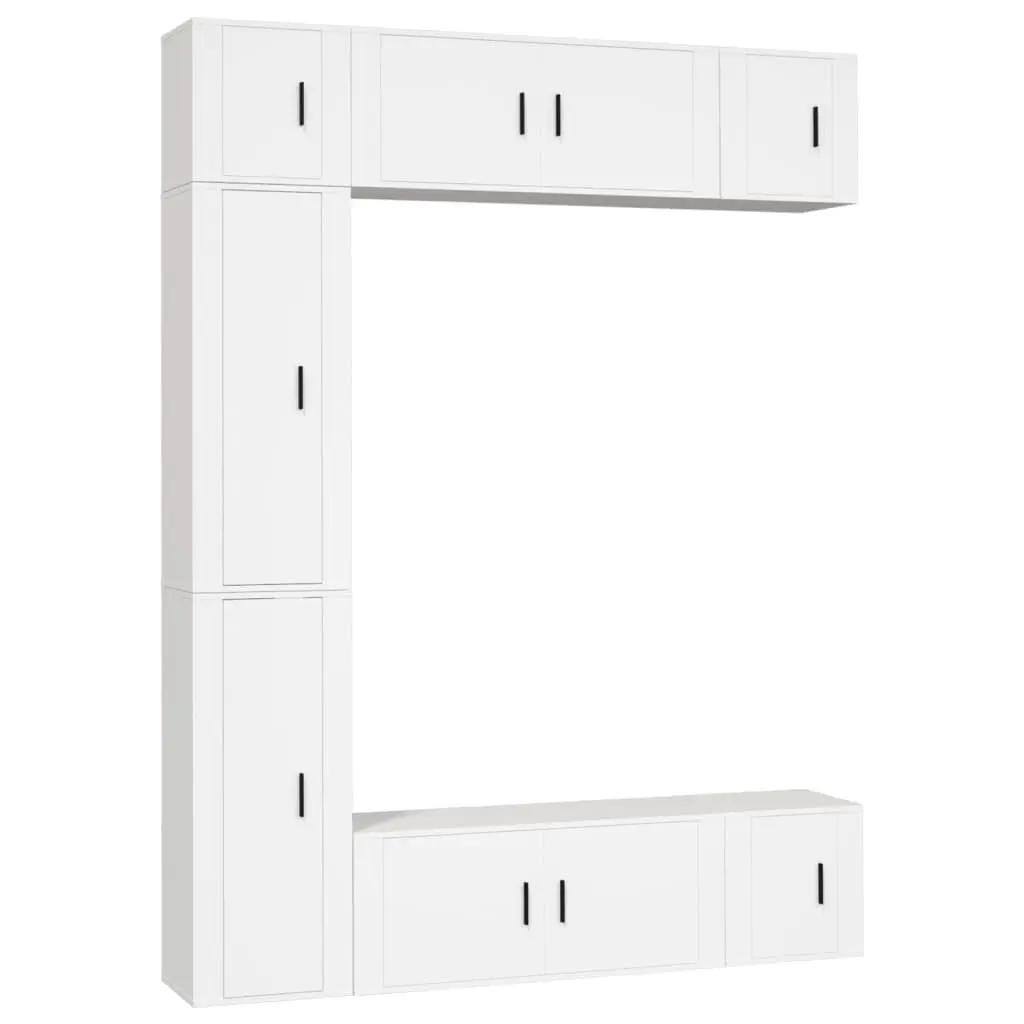 7 Piece Engineered Wood White Wall-Mounted Media Storage Unit TV Cabinet Set