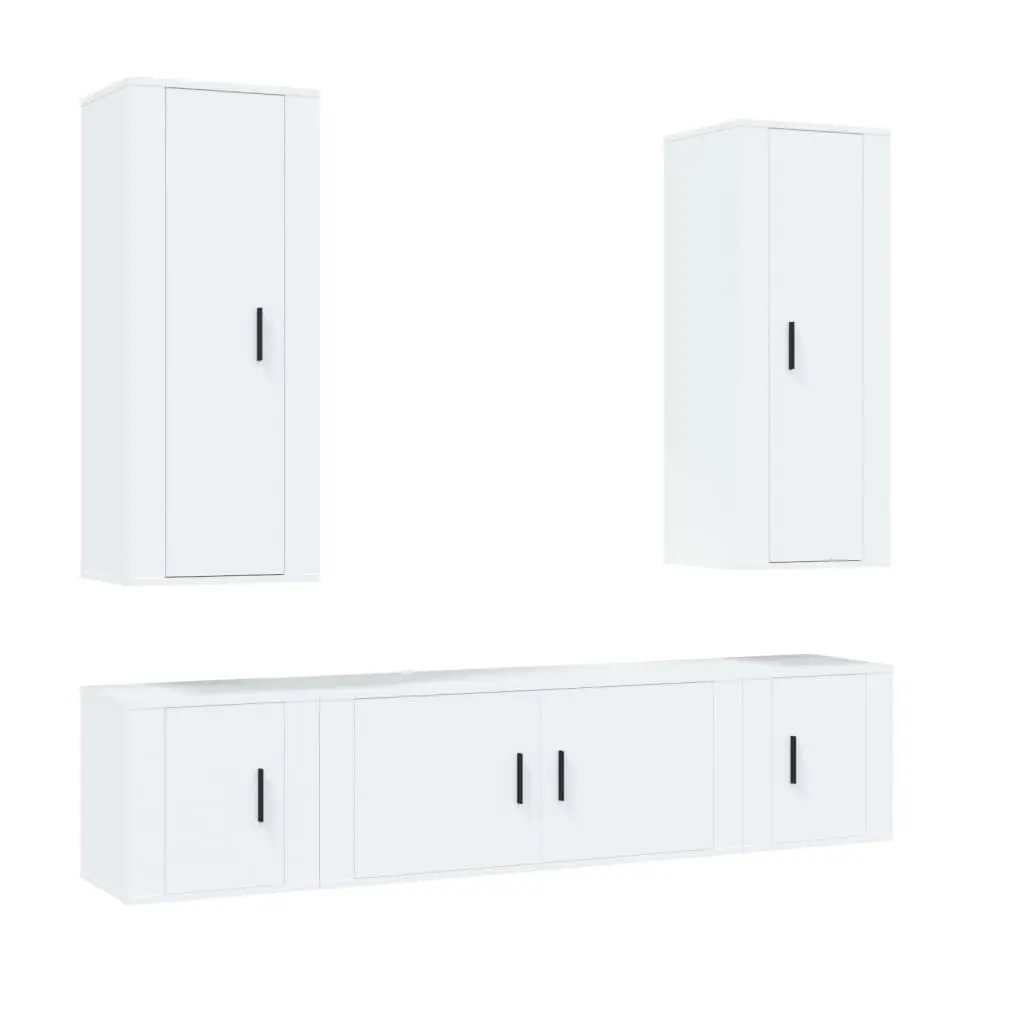 5 Piece Wall Mounted TV Cabinet Set Engineered Wood Storage Unit White