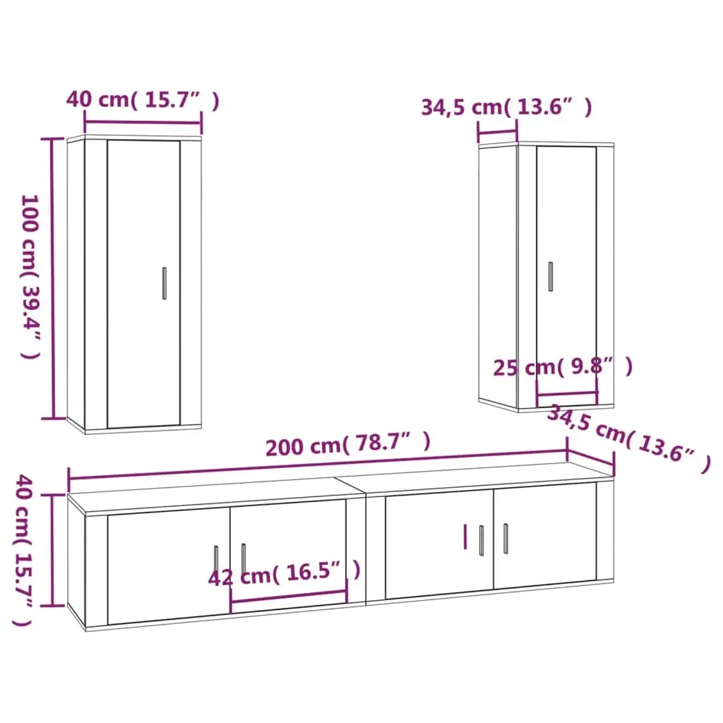 4 Piece TV Cabinet Set Wall Mounted Storage Media Unit White Engineered Wood