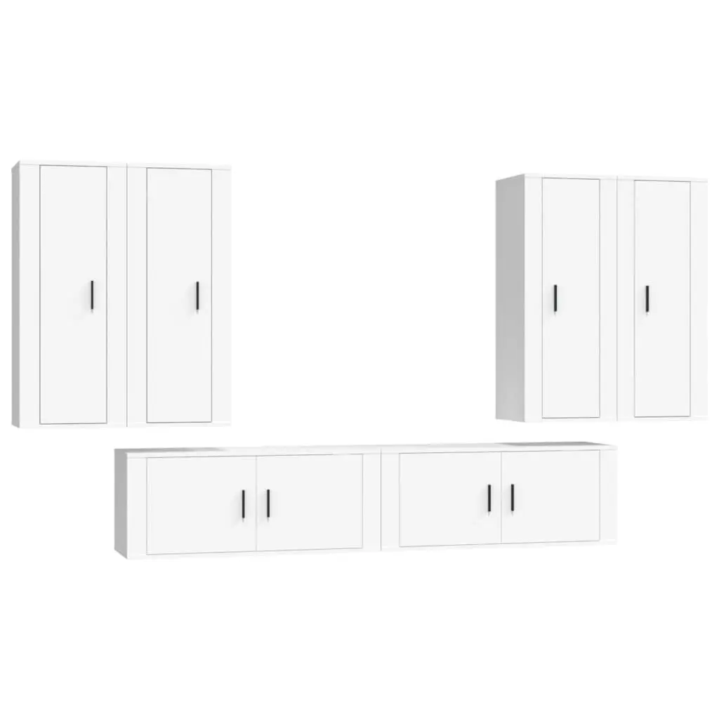TV Cabinet Set Wall-Mounted 6 Piece White Engineered Wood Units