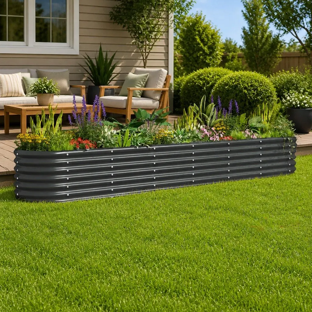 Garden Bed Planter Box Galvanised Steel Anthracite 260x40x36cm Suitable for Vegetables Flowers Herbs