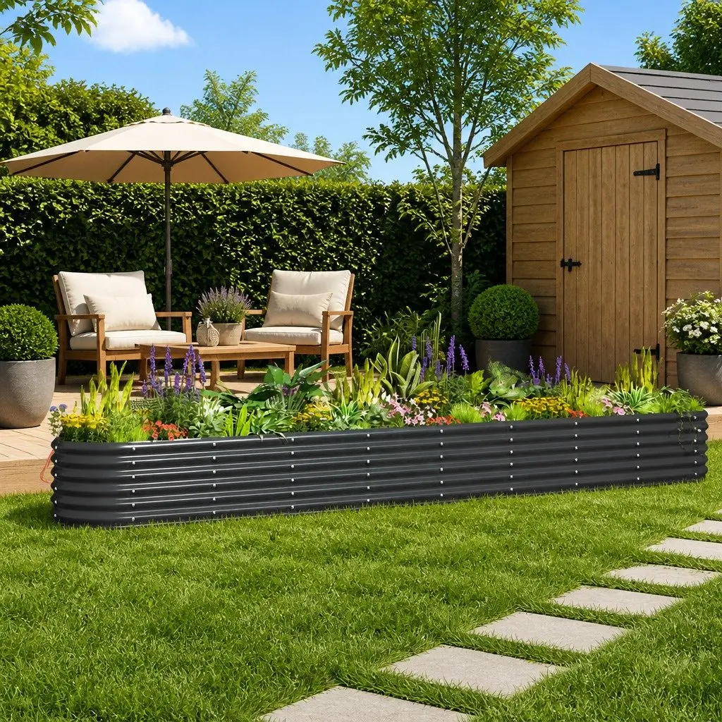Raised Garden Bed Planter Box Anthracite Galvanised Steel 332x40x36cm Outdoor
