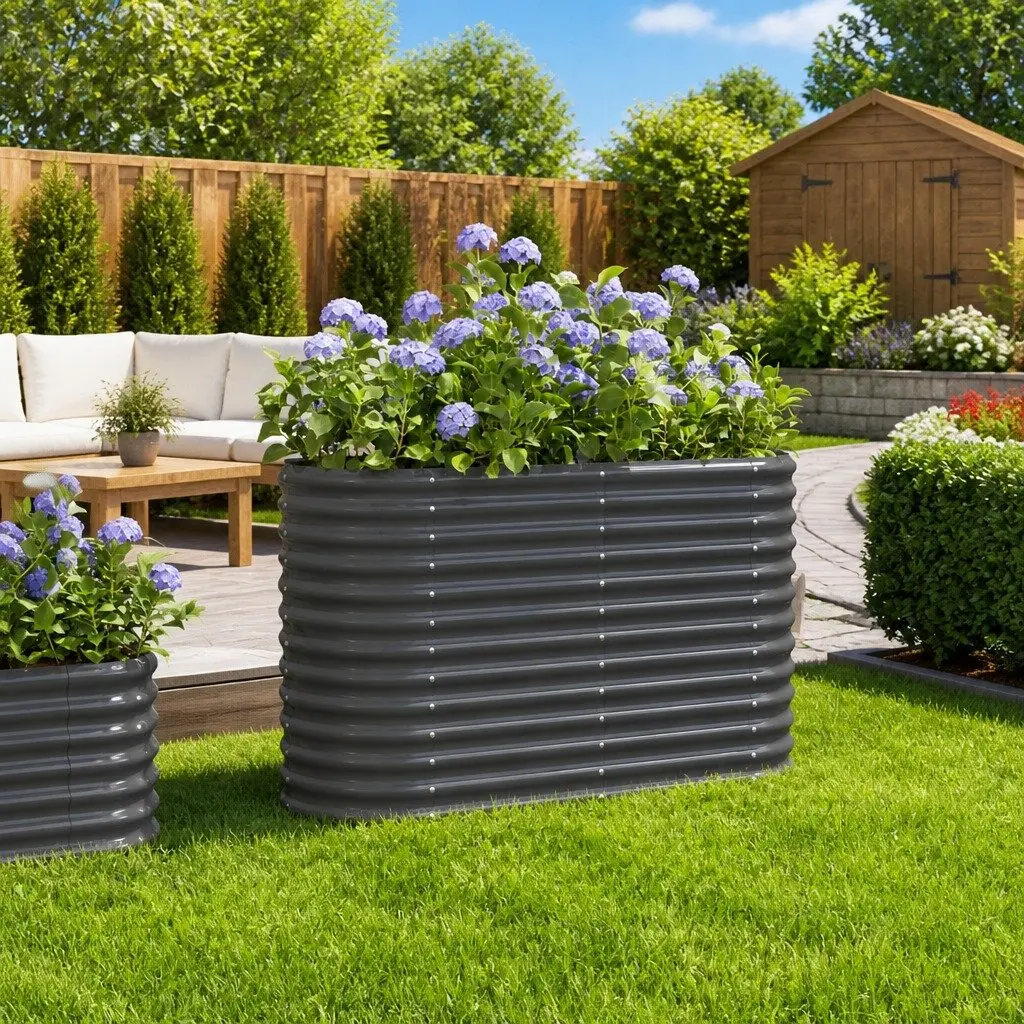 Garden Raised Bed Planter Box Galvanised Steel Frame Grey 114x40x68cm