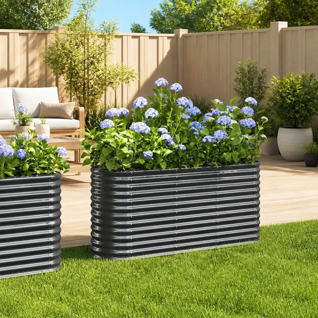 Raised Garden Bed Galvanised Steel Anthracite 152 x 40 x 68 cm Planter Box Outdoor Vegetables Flowers Herbs