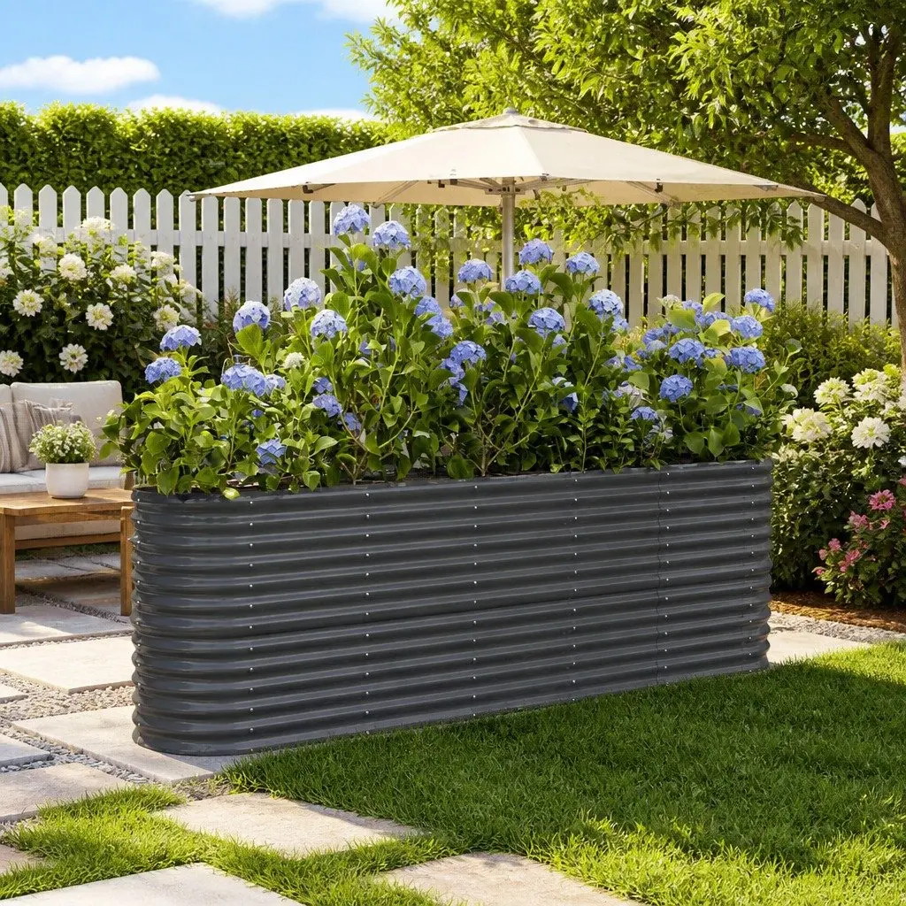 Garden Raised Bed Planter Box Galvanised Steel Frame Weather Resistant 224x40x68 cm