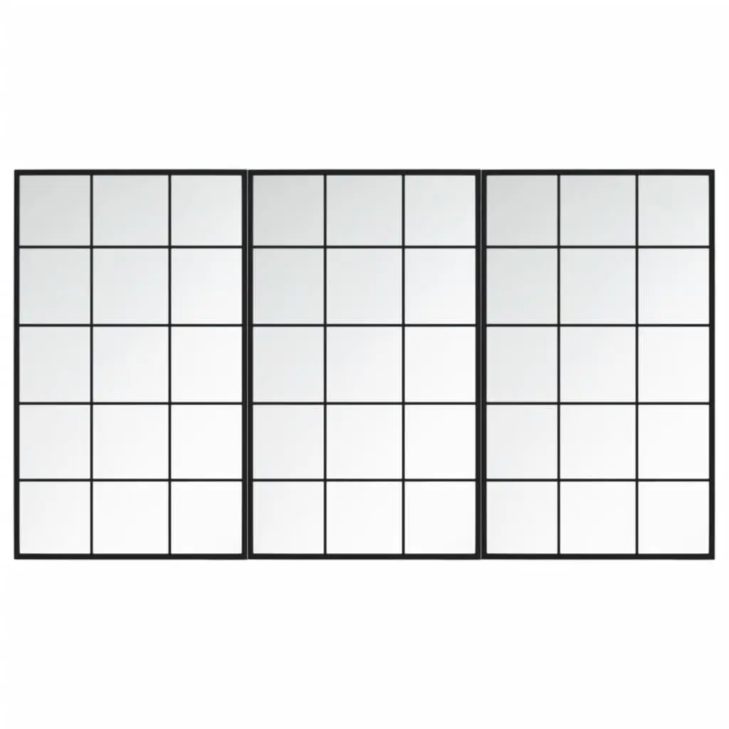 Wall Mirrors Black Metal Frame 100x60 cm 3 Pieces