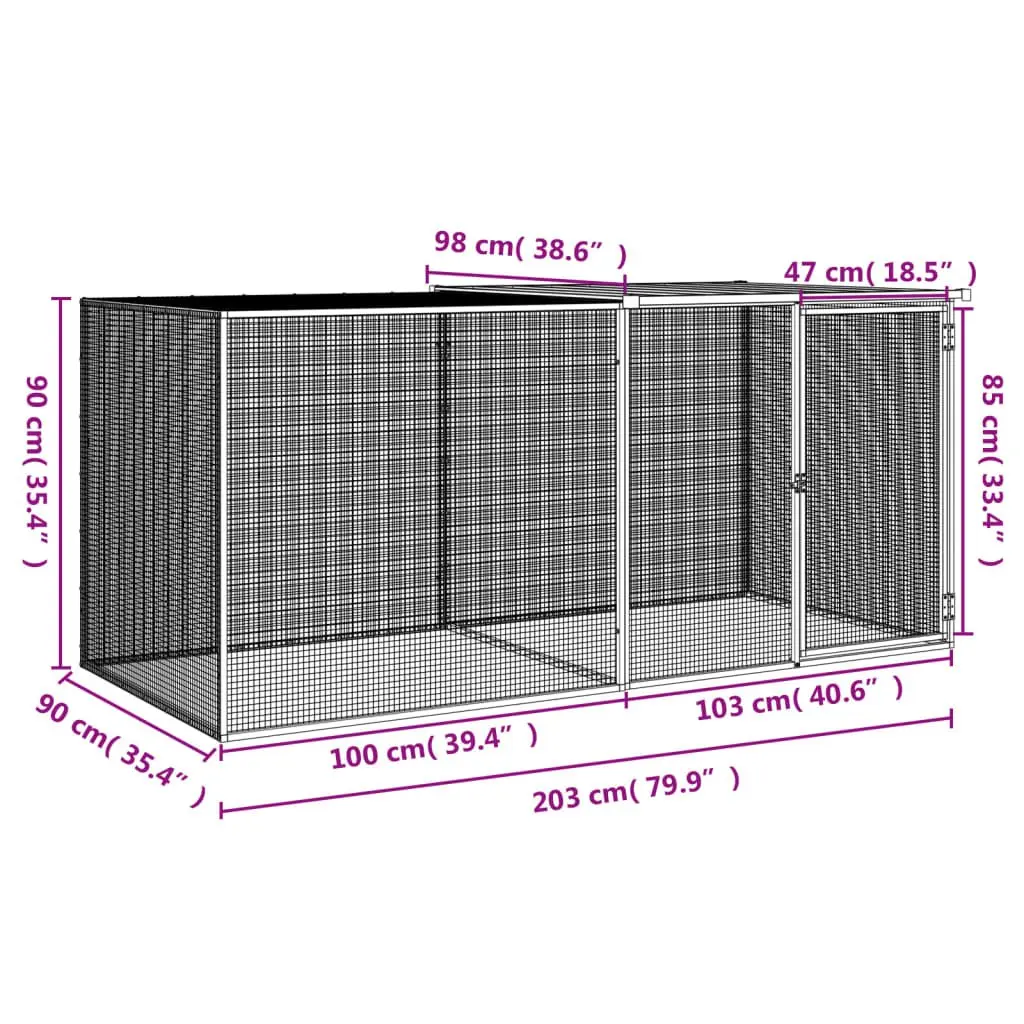 Chicken Cage with Roof Galvanised Steel 203x98x90 cm
