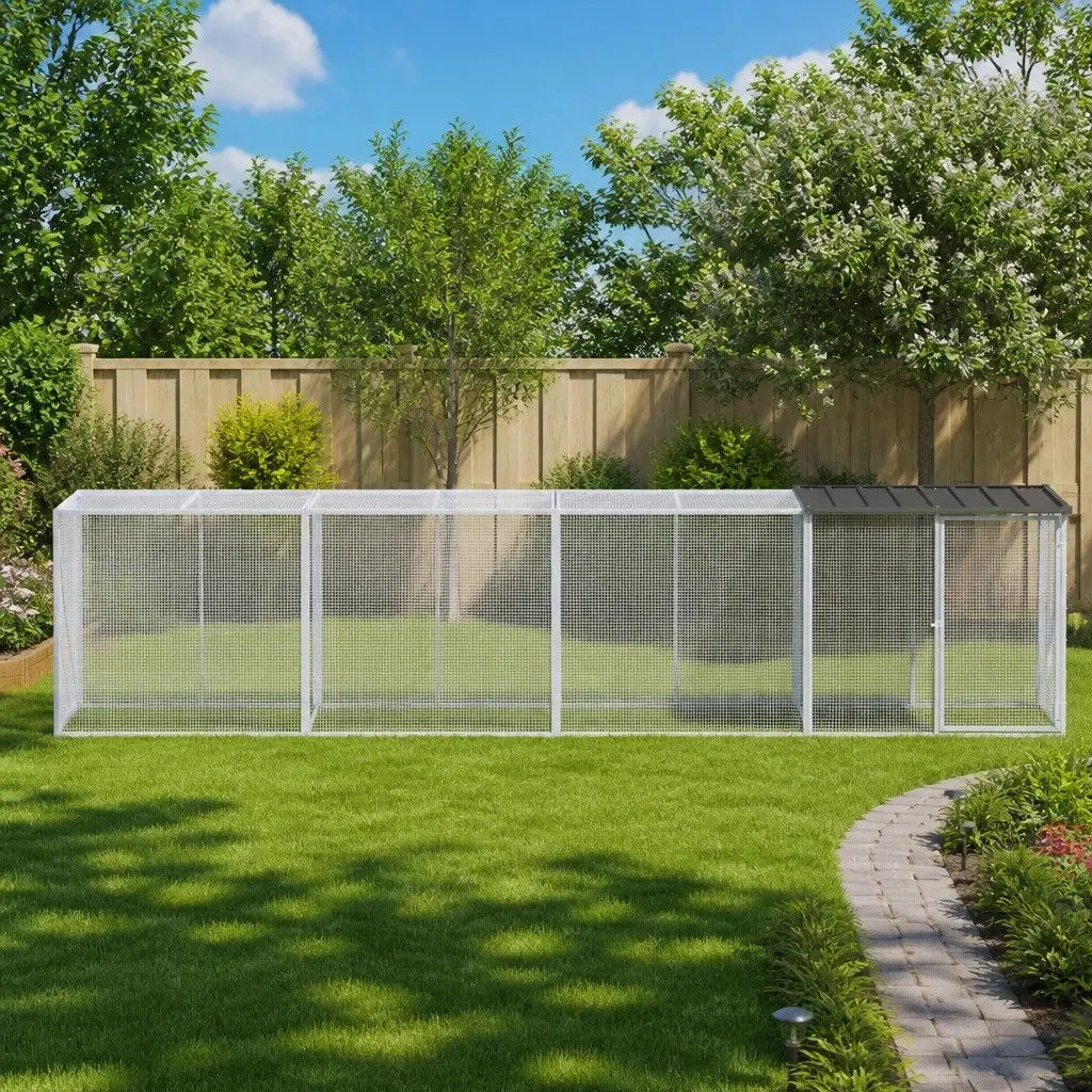 Chicken Cage with Roof 403x98x90 cm Galvanised Steel Chicken Coop Run Hen House