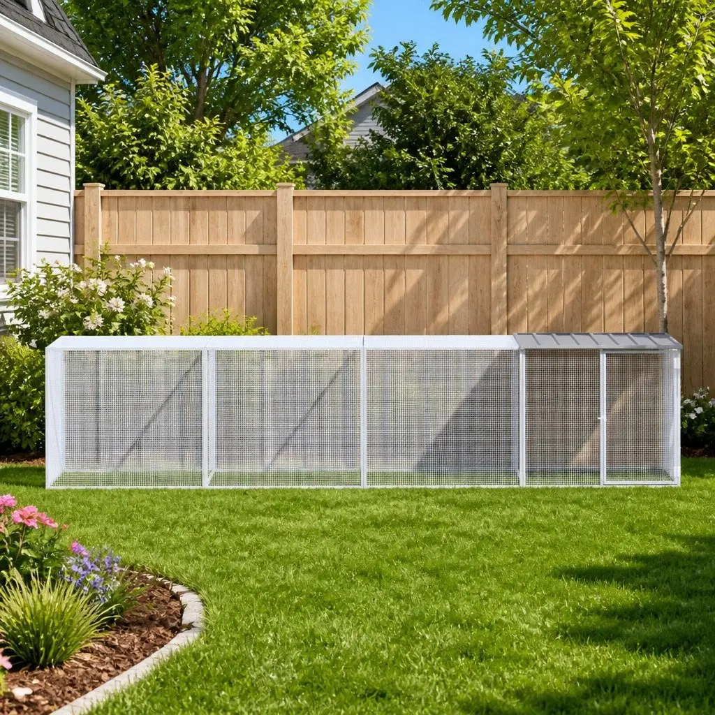 Chicken Cage with Roof Galvanised Steel Grey 403x98x90cm