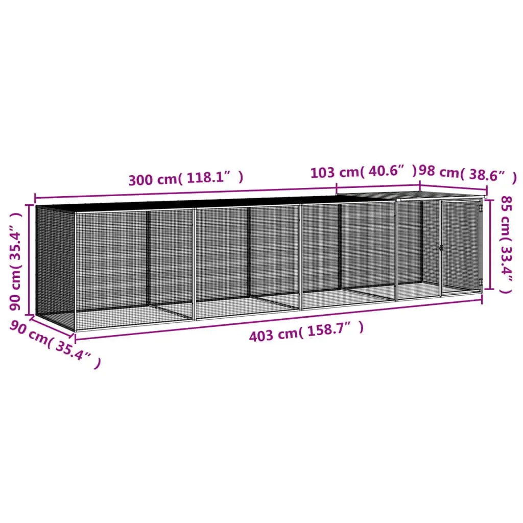 Chicken Cage with Roof Galvanised Steel Grey 403x98x90cm