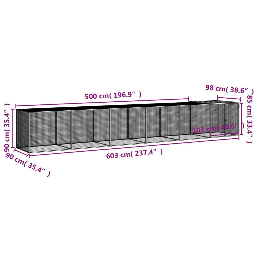 Chicken Cage with Roof Galvanised Steel 603x98x90 cm