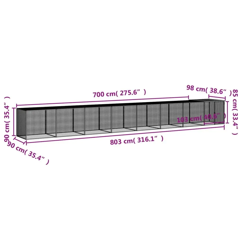 Chicken Cage with Roof Galvanised Steel 803x98x90 cm