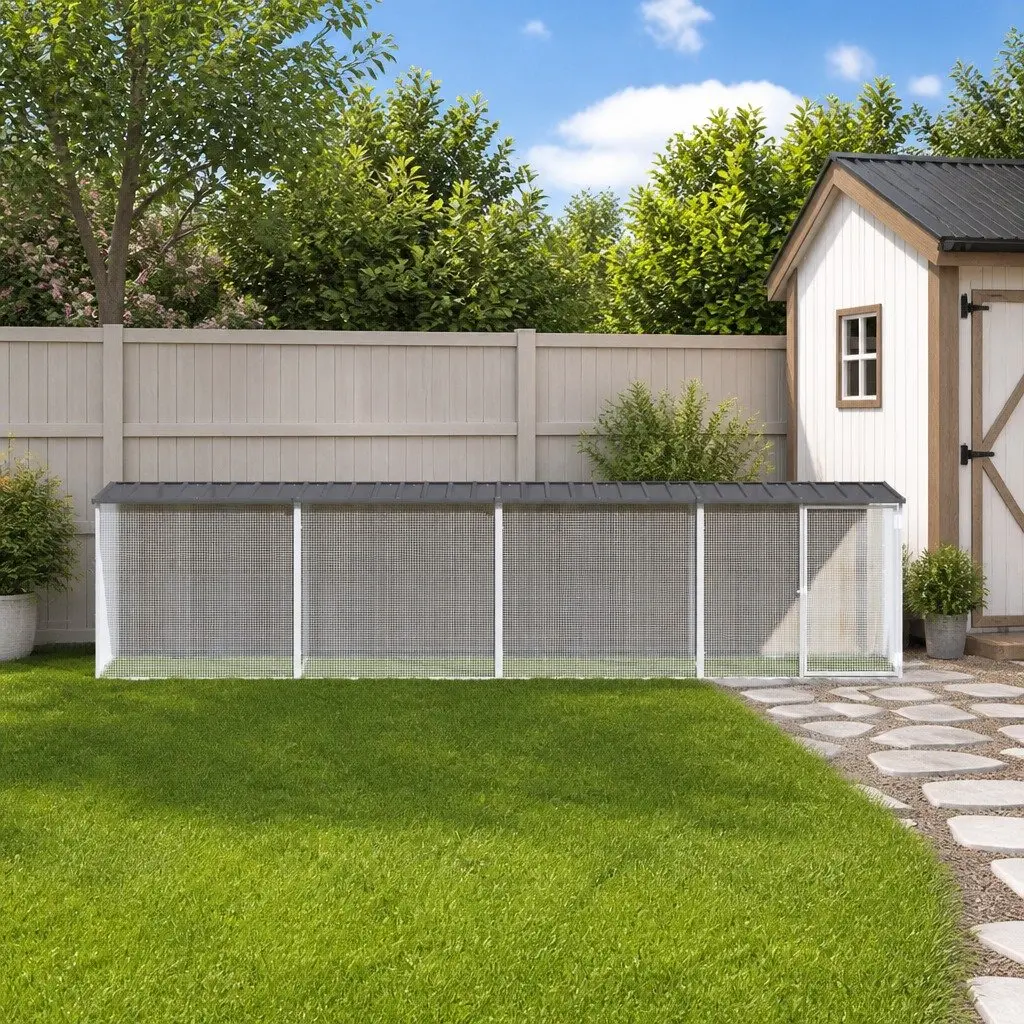 Chicken Cage with Roof Galvanised Steel 403x98x90 cm