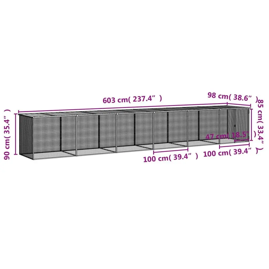 Chicken Cage with Roof Galvanised Steel Anthracite 603x98x90cm