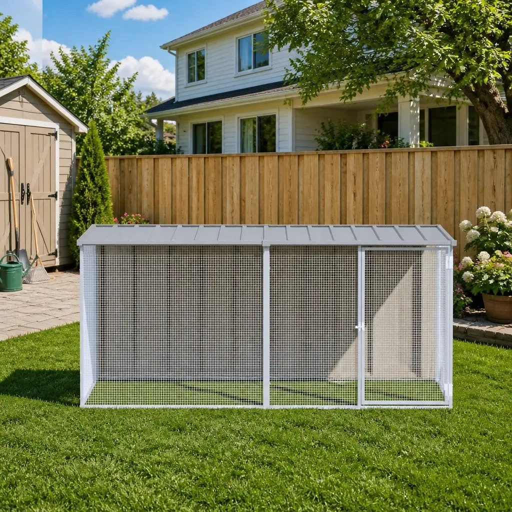 Chicken Cage with Roof Galvanised Steel Outdoor Hen Coop 203x98x90 cm