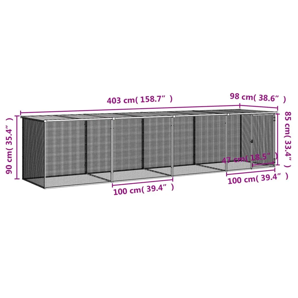Chicken Cage with Roof Galvanised Steel Grey Large