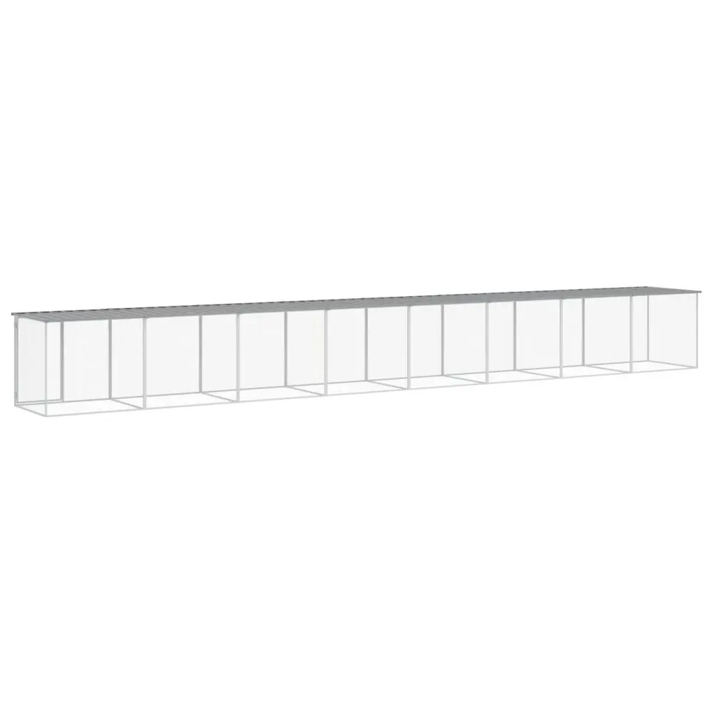 Chicken Cage with Roof Grey Small Animal Pen Coop Galvanised Steel 803x98x90cm