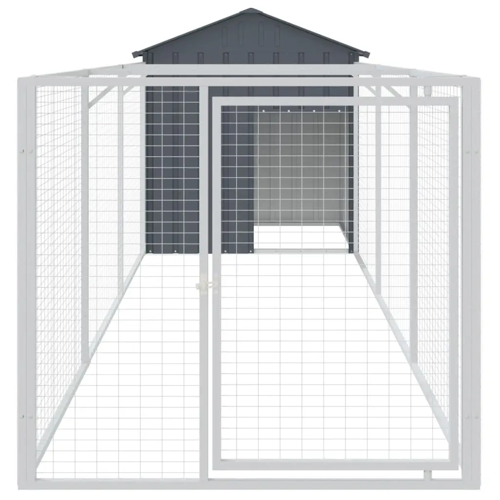 Dog House with Extended Run Galvanised Steel Anthracite 117 x 405 x 123 cm