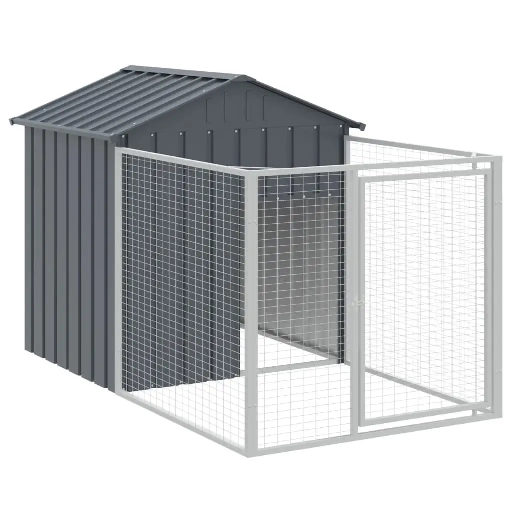 Dog House with Extended Run Galvanised Steel Anthracite 117 x 405 x 123 cm