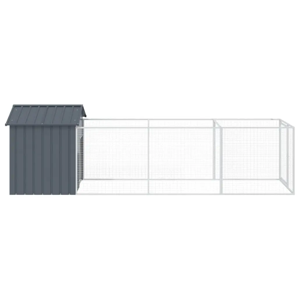 Dog House with Extended Run Galvanised Steel Anthracite 117 x 405 x 123 cm