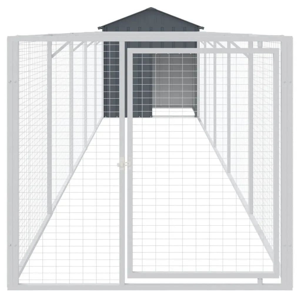 Dog Kennel with Extended Run Galvanised Steel Anthracite 117 x 609 x 123 cm