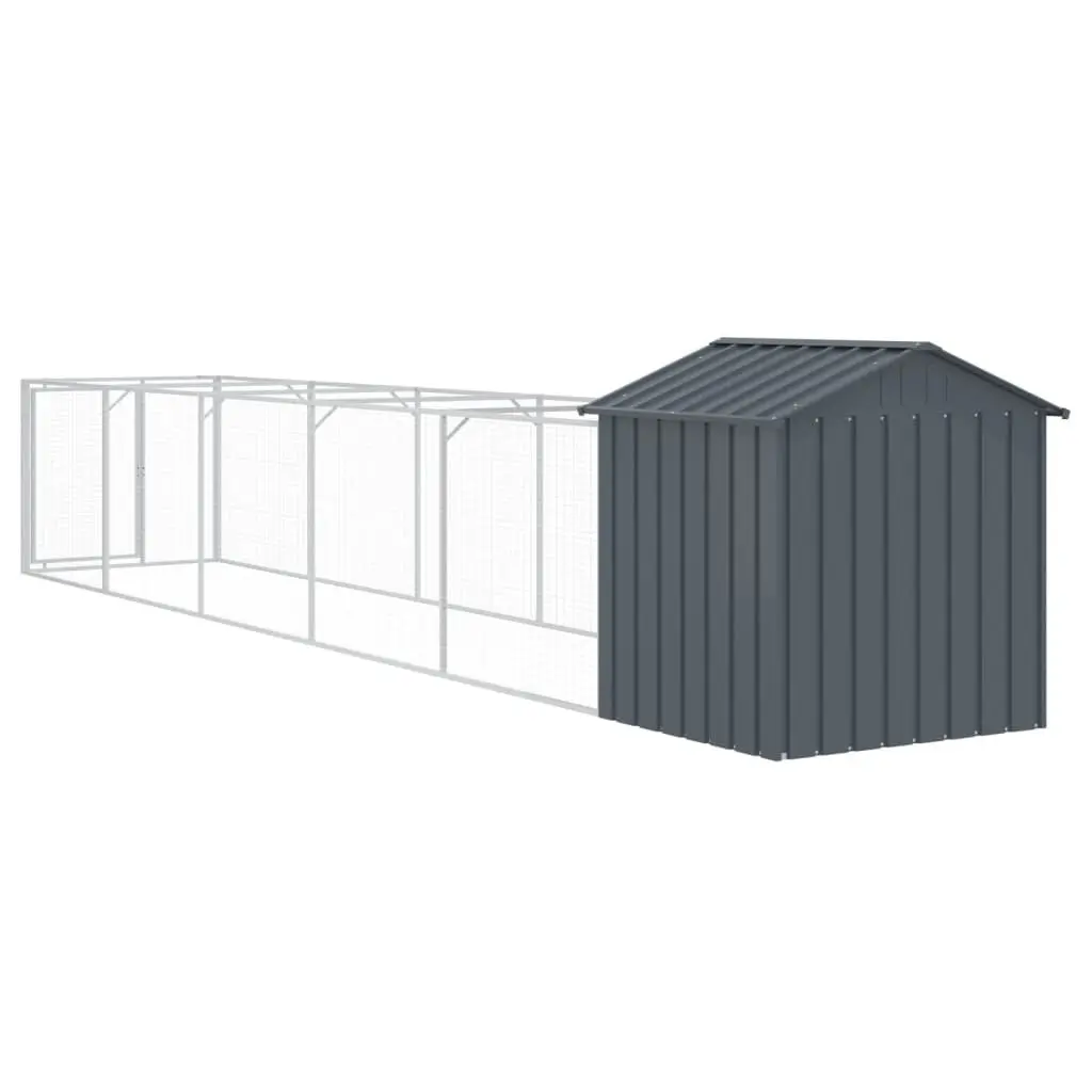 Dog Kennel with Extended Run Galvanised Steel Anthracite 117 x 609 x 123 cm