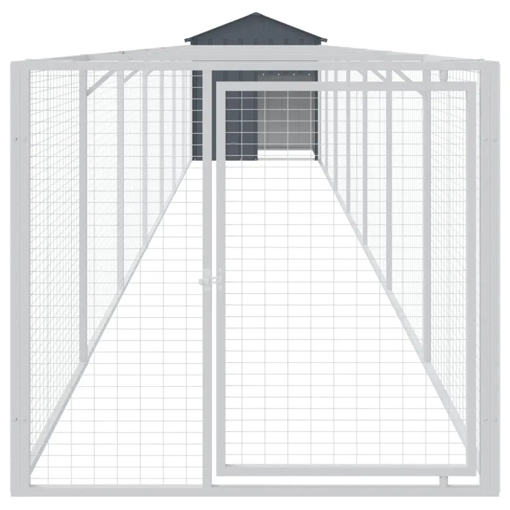 Dog House with Run Galvanised Steel Anthracite 117 x 81 x 123 cm