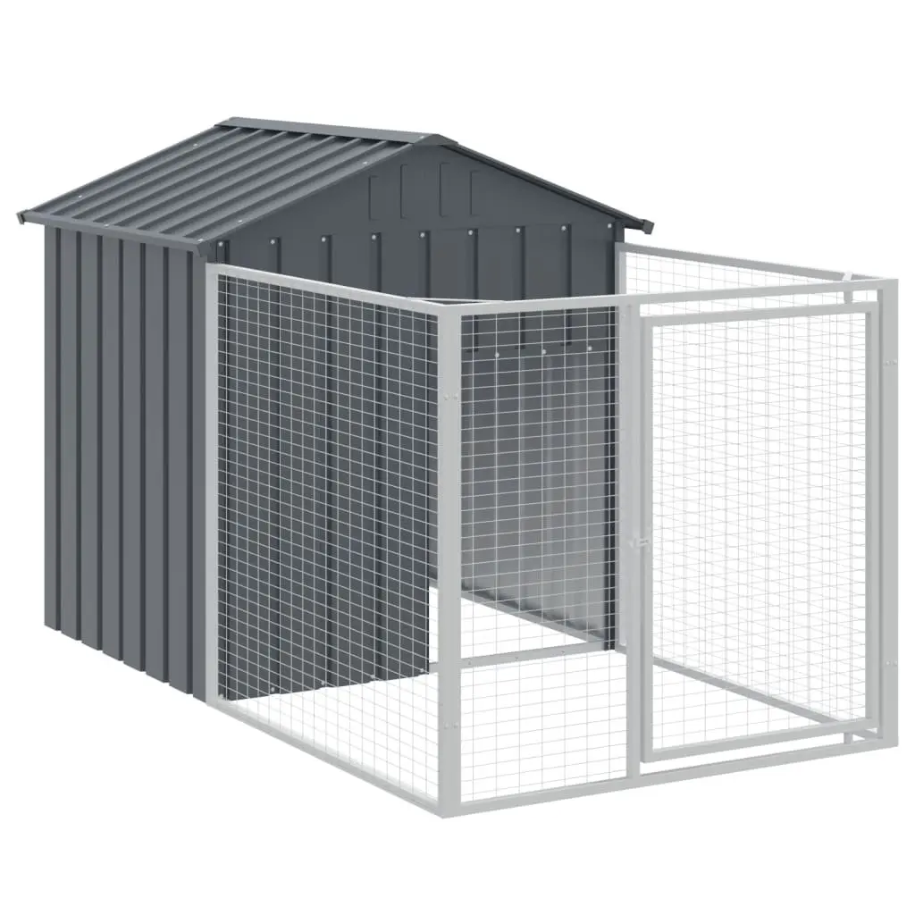 Dog House with Run Galvanised Steel Anthracite 117 x 81 x 123 cm