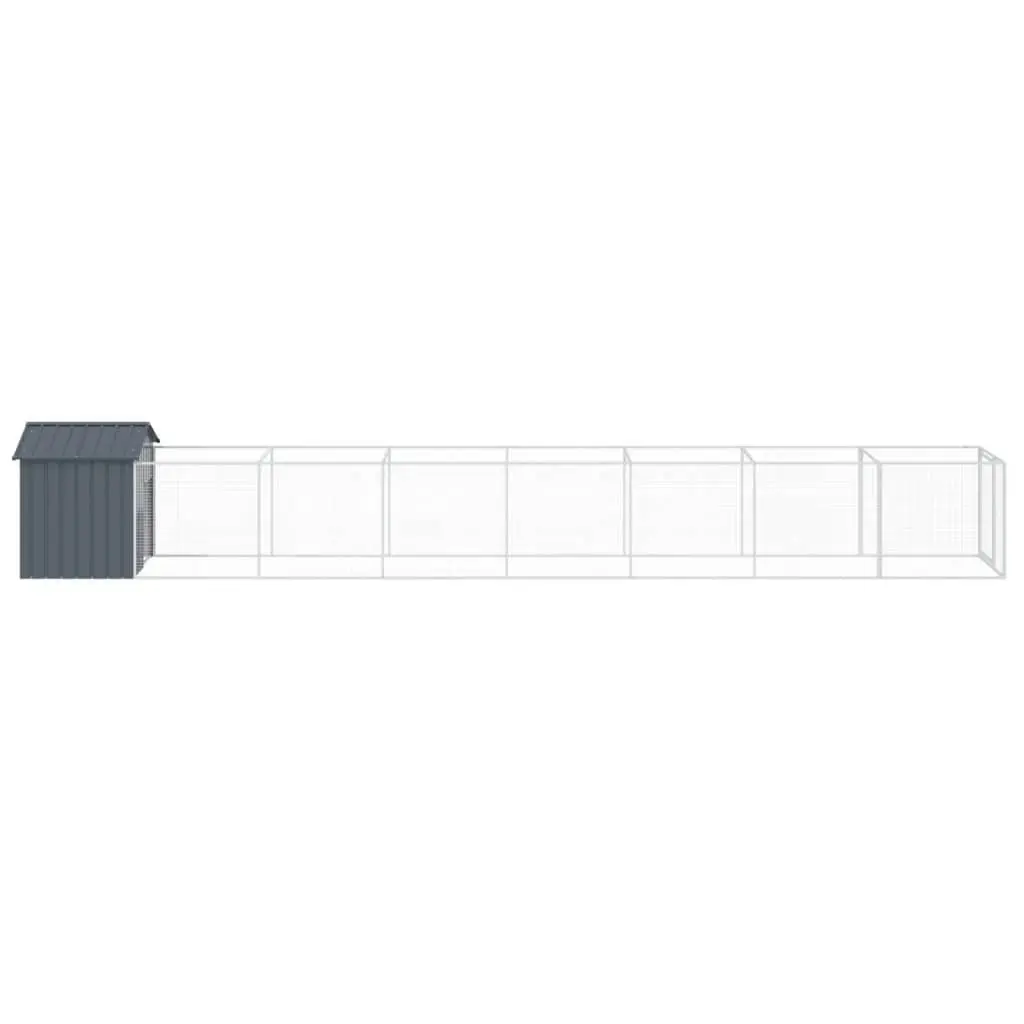 Dog House with Run Galvanised Steel Anthracite 117 x 81 x 123 cm