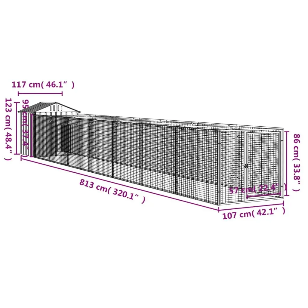 Dog House with Run Galvanised Steel Anthracite 117 x 81 x 123 cm