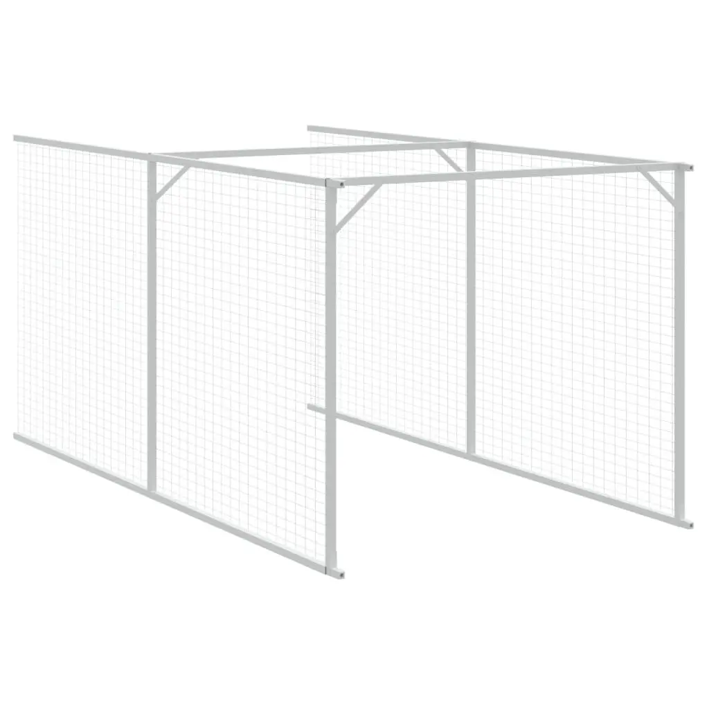 Dog Kennel with Extended Run Galvanised Steel Large Outdoor Pet House Grey