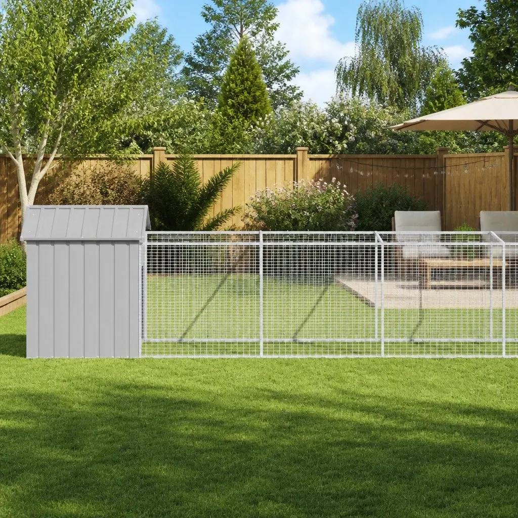 Dog Kennel Extended Run Galvanised Steel Grey Enclosure